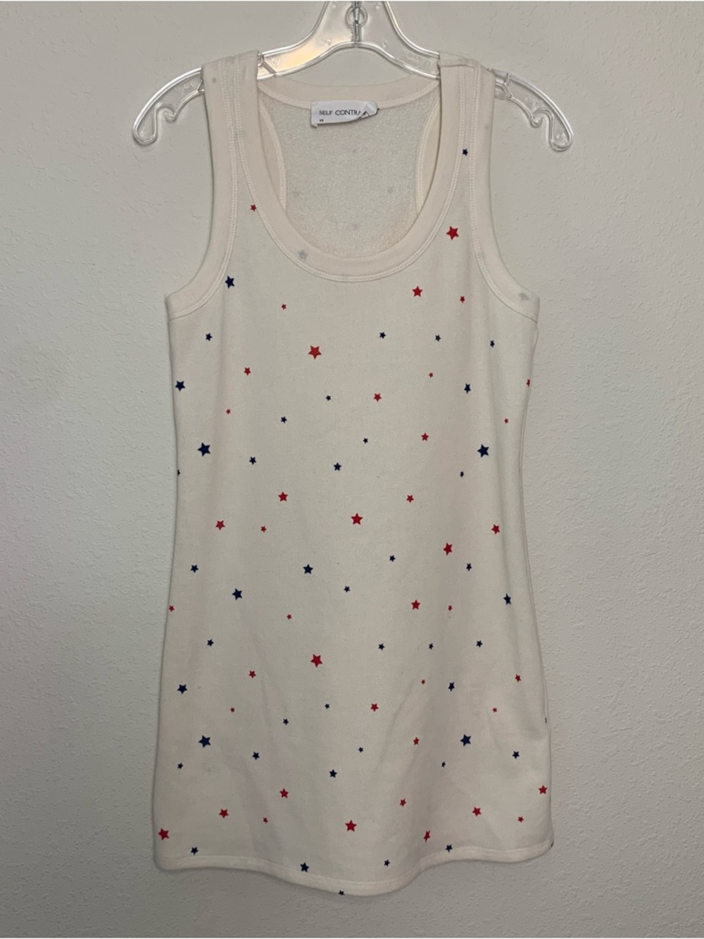 Self Contrast Cream Tank Dress Red & Navy Stars XS Patriotic Resortwear Cotton